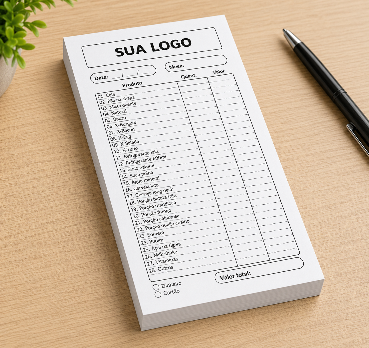 Imagem de Comandas personalizadas para restaurantes tamanho 9x28 1000 folhas